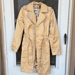 Cache Gold Button Tan metallic Trench Coat